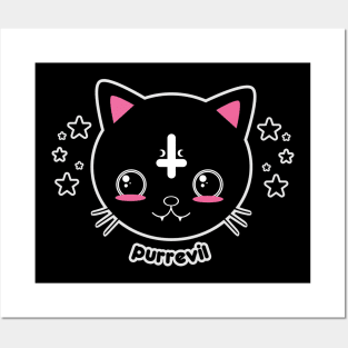 Kawaii Goth Cat Purr Evil Posters and Art